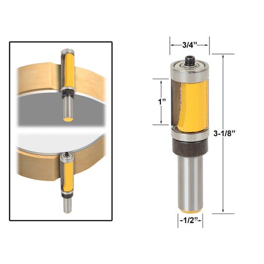 Flush Trim Top & Bottom Bearing 1"H X 3/4"W 1/2" Shank Router Bit