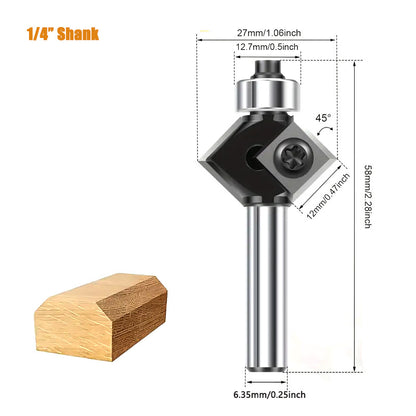 45° Chamfer Router Bit – Reversible Double Edge Tungsten Carbide Cutter