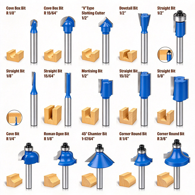 15PCS Router Bit Set, 1/4-Inch Shank Tungsten Carbide Woodworking Router Bits