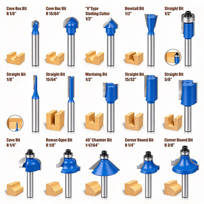 15PCS Router Bit Set, 1/4-Inch Shank Tungsten Carbide Woodworking Router Bits