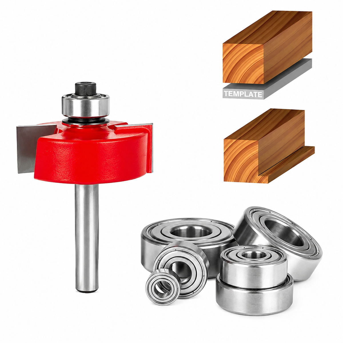 Rabbeting Router Bit Set 1/4" Shank with 6 Bearings for Joinery Cabinet and Furniture Making