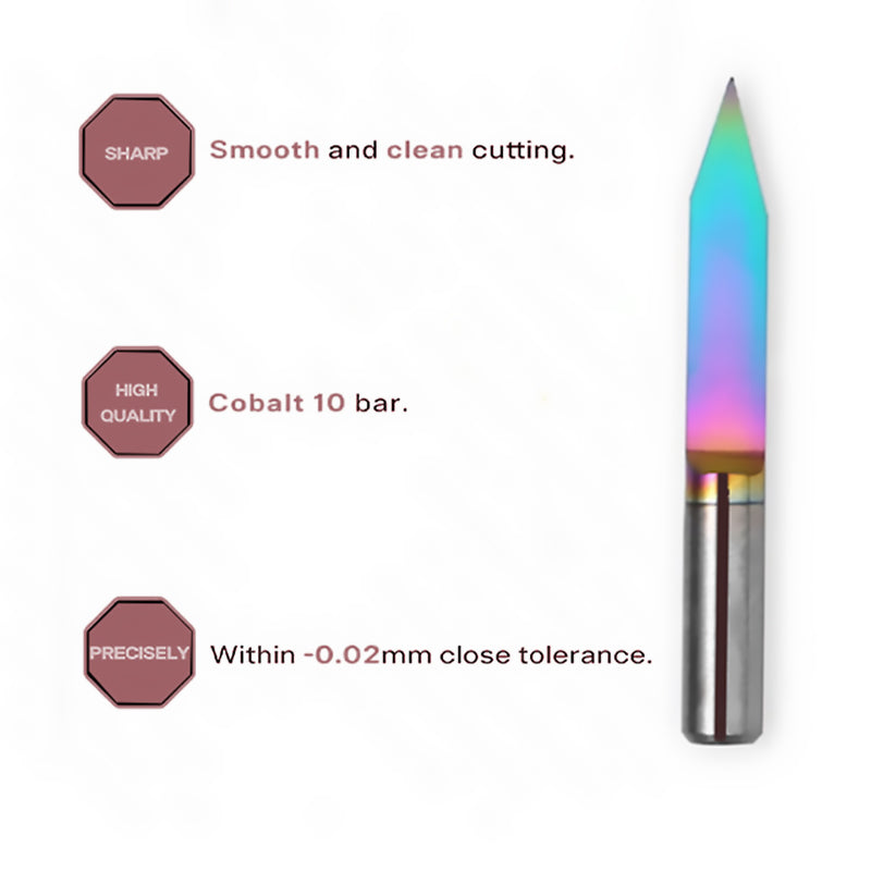 3PCS V-Shape Tapered Ball Nose End Mills for CNC Engraving, 1/8" Shank, Chromatic Coating for Aluminum,Copper & Brass