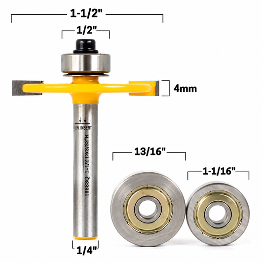 Biscuit Joint Slot 1/4" Shank Cutter Router Bit & Bearing Set