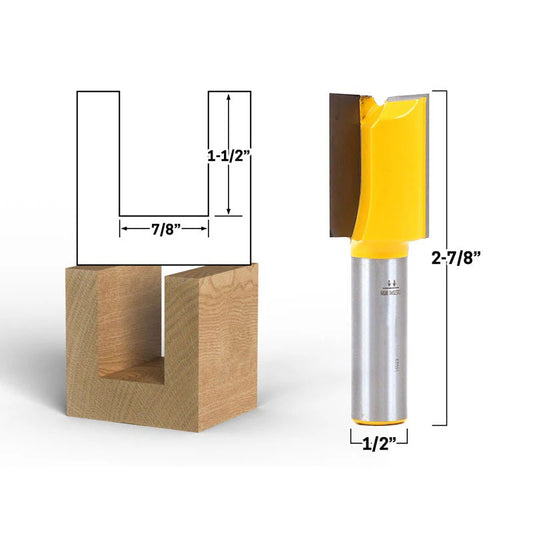 7/8" Diameter X 1-1/2" Height Straight 1/2" Shank Router Bit