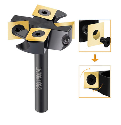 8mm Shank Anti Vibration 2+2 Carbide Insert Wood Router Bit with Removable Blade for Efficient Surfacing Slotting and Leveling