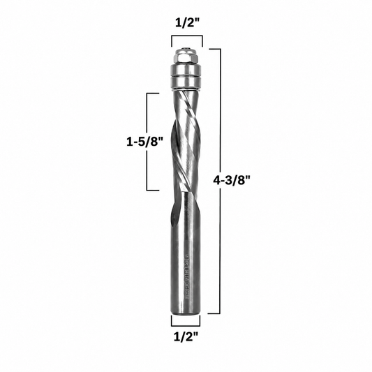 1/2" Downcut Flush Trim Solid Carbide Spiral 1/2" Shank Router Bit with 1-5/8" Cutting Length