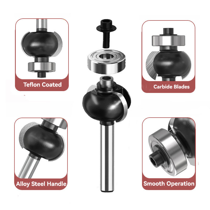 1Pcs Concave Sunk Bead Router Bit, 1/4" Shank, Carbide Bearing-Guided Decorative Edging Bits, Multiple Radius Sizes