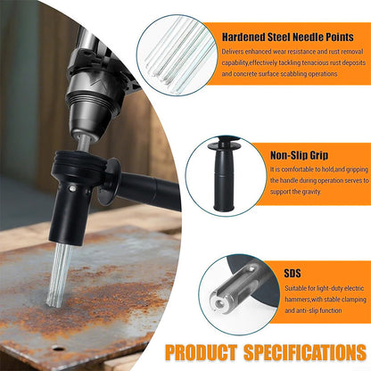 Air Needle Scaler Attachment with 18 Hardened Steel Needles, Anti-Slip SDS Shank Adapter for Air Hammer, Rust, Weld, Paint & Concrete