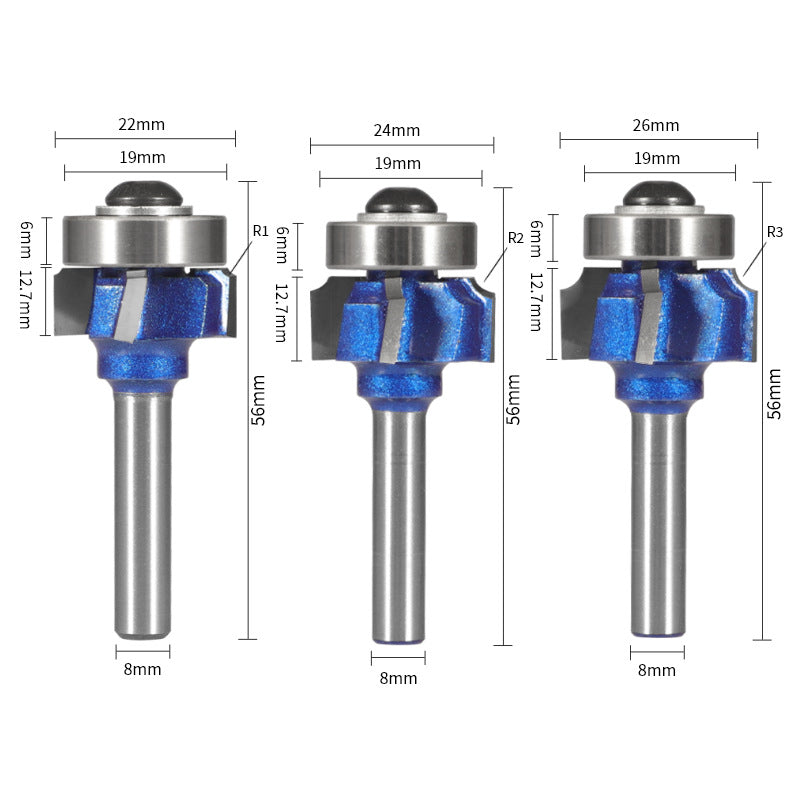 8mm Shank 4 Flute Woodworking Router Bit Set R1 R2 R3 Corner and Edge Milling Cutter