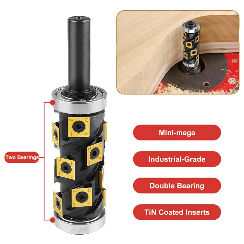 12mm Shank Heavy Duty Spiral Double Bearing Flush Trim Router Bit with TiN Carbide Inserts