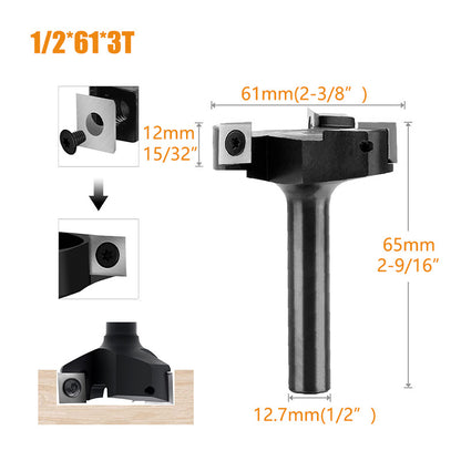 3-Wing Spoilboard Surfacing Router Bit with Replaceable Carbide Inserts, 1/2" Shank CNC Slab Flattening & Planer Bit for Woodworking