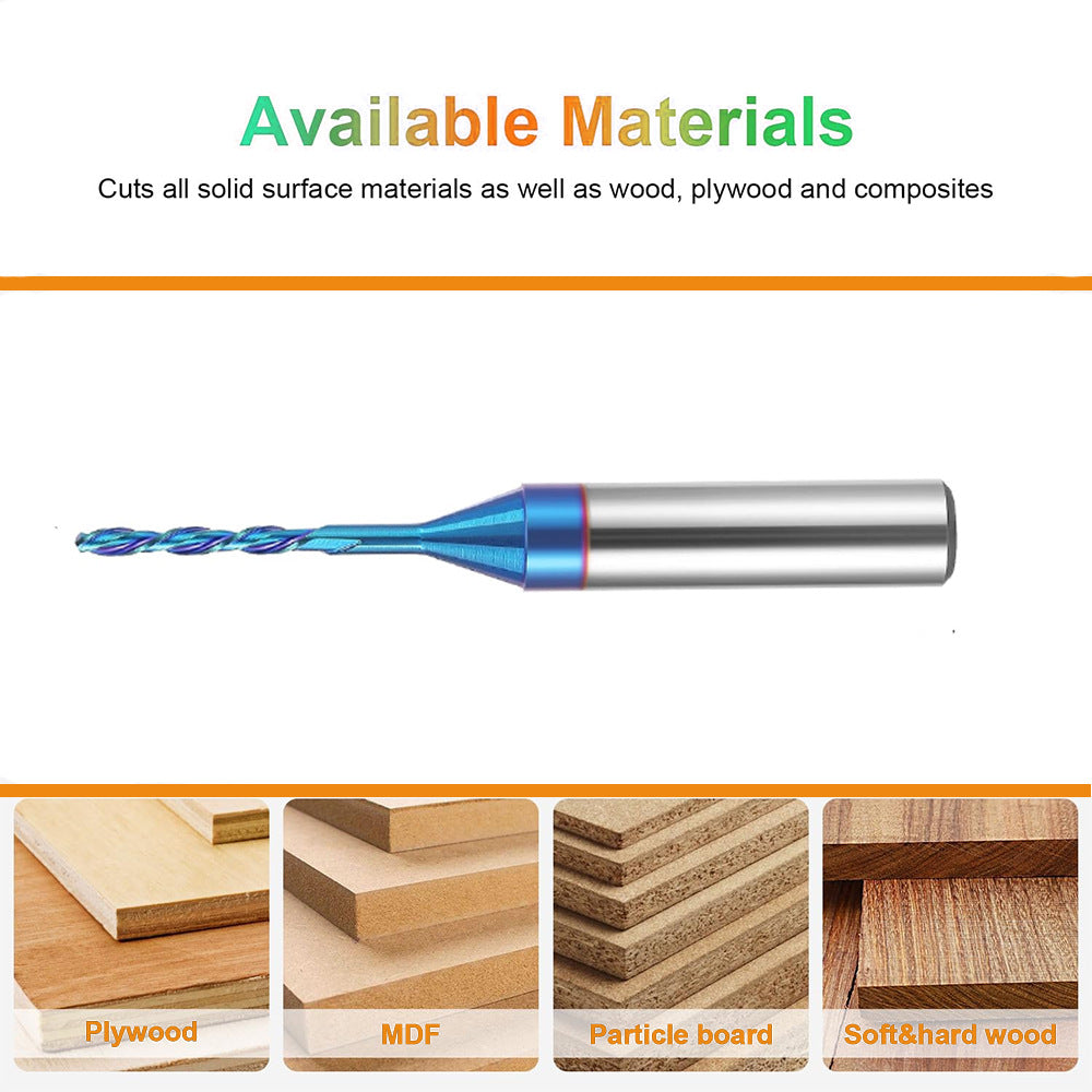 CNC Spiral Upcut Router Bit, 1/4" Shank Solid Carbide End Mill with NaCo Coating for Wood Cutting, Carving, Engraving & Joinery