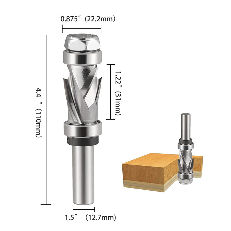 7/8" Cutting Dia 1/2" Shank Compression Spiral Flush Trim Router Bit with Top & Bottom Bearing For Wood Trimming Template and Pattern Work