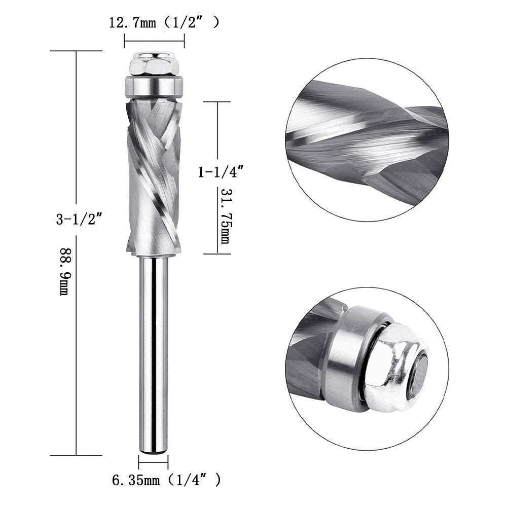 Bottom Bearing Compression Spiral Flush Trim Router Bits, Solid Carbide, CNC Pattern and Template for Wood Trimming