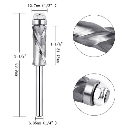 Bottom Bearing Compression Spiral Flush Trim Router Bits, Solid Carbide, CNC Pattern and Template for Wood Trimming
