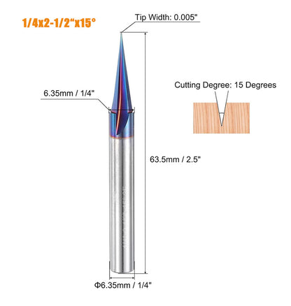 V Groove CNC Router Bit 1/4 Inch Shank, 3 Flute Carbide Chamfer End Mill 15° 30° 60° 90° Engraving Tool