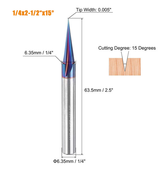 V Groove CNC Router Bit 1/4 Inch Shank, 3 Flute Carbide Chamfer End Mill 15° 30° 60° 90° Engraving Tool