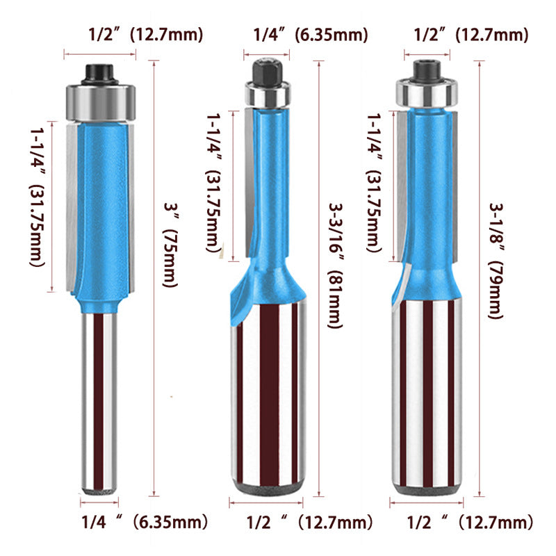 Double Flute Straight Milling Cutter Flush Trim Router Bit with Top Bearing Woodworking Template Grooving Trimming Routing Tool