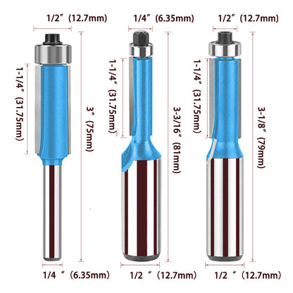 Double Flute Straight Milling Cutter Flush Trim Router Bit with Top Bearing Woodworking Template Grooving Trimming Routing Tool