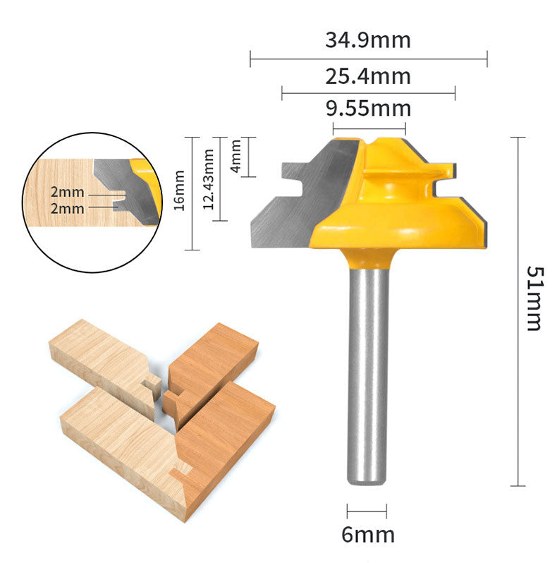1PC or 3PCS 6mm Shank 45° Lock Miter Router Bit Tungsten Carbide Woodworking Milling Cutter