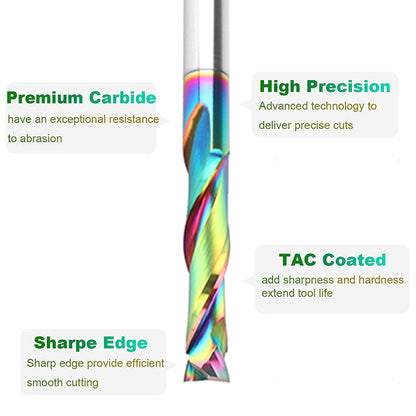 8mm Double-Edged Compound Milling Cutter Spiral Tungsten Carbide Router Bit DLC Rainbow Coated CNC Tool for Wood and Acrylic Engraving