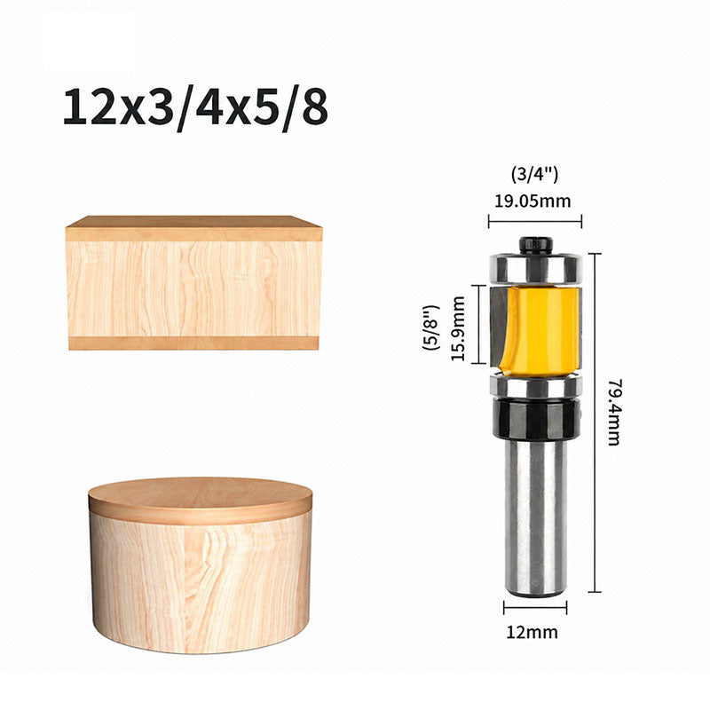 6 Pcs Flush Trim Router Bit Set with Top & Bottom Bearing, 3/4 Inch Cutting Diameter, 1/2 Inch Shank