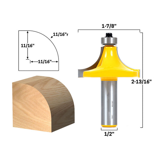 11/16" Radius Round Over Edge Forming 1/2" Shank Router Bit