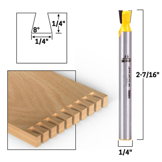 8° X 1/4" Dovetail 1/4" Shank Router Bit