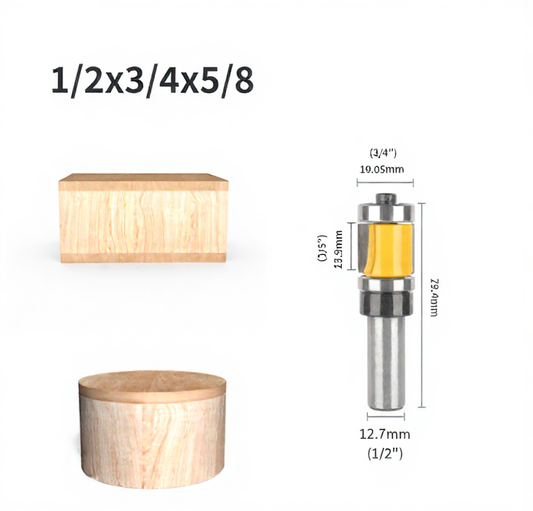 Flush Trim Router Bit with Top & Bottom Bearing, 3/4 Inch Cutting Diameter, 1/2 Inch Shank