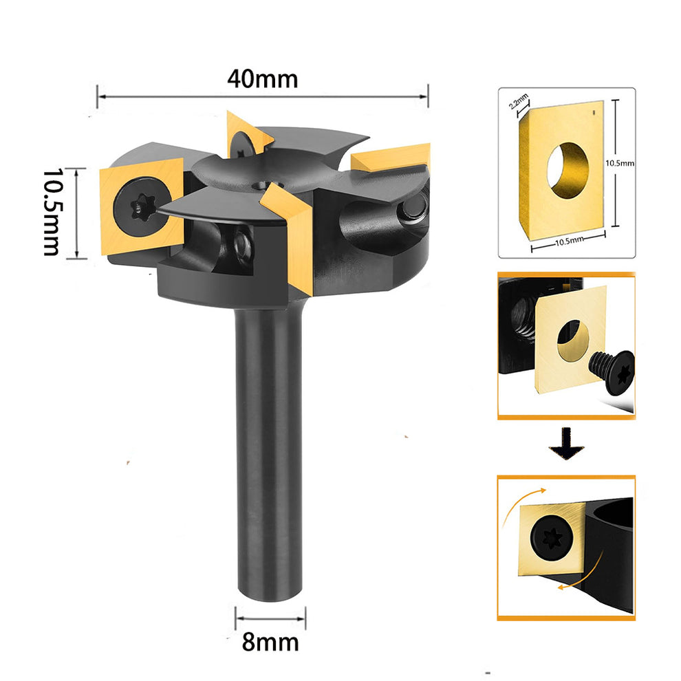 4-Wing Indexable Planer Bit for CNC and Handheld Wood Surfacing ...