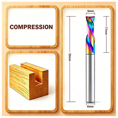 6mm Compression Spiral CNC Router Bit 2 Flute DLC Coated Woodworking End Mill
