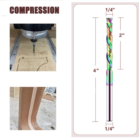 Compression Spiral Router Bit, 2" Cutting Length, 4" Overall Length, TAC Coated Carbide CNC Router Bit for Wood Carving