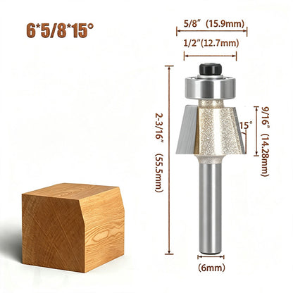 15° Bevel Trim Router Bit with Bearing, Carbide Chamfer Edge Trimming Bit
