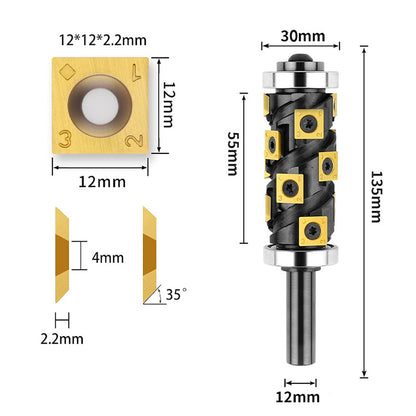 12mm Shank Heavy Duty Spiral Double Bearing Flush Trim Router Bit with TiN Carbide Inserts