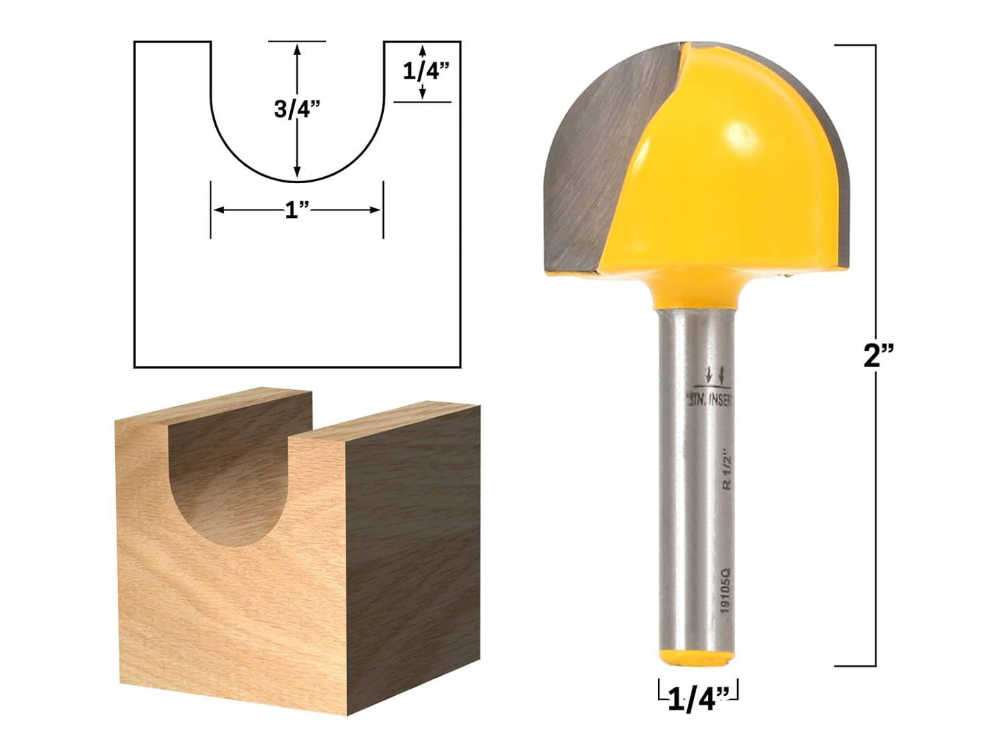 Core Box Router Bit 1-Inch Diameter 1/4-Inch Shank