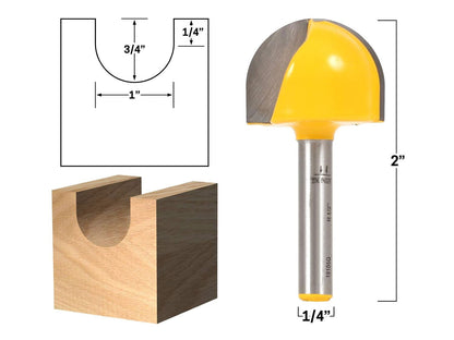 Core Box Router Bit 1-Inch Diameter 1/4-Inch Shank
