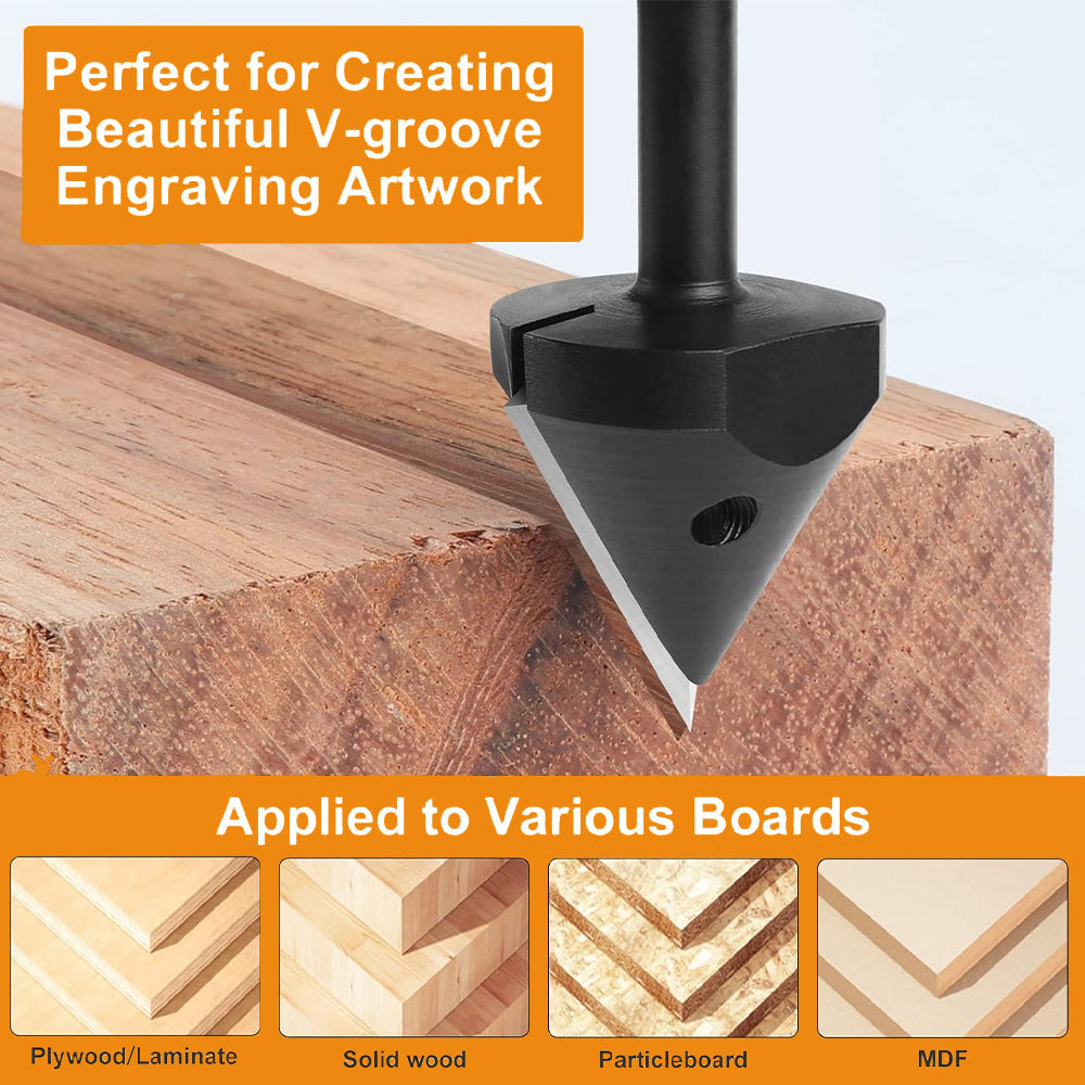 V Groove Router Bits Set for Woodworking – 60° & 90° Carbide Insert, 1/4" Shank CNC Router Bits for Engraving & Carving