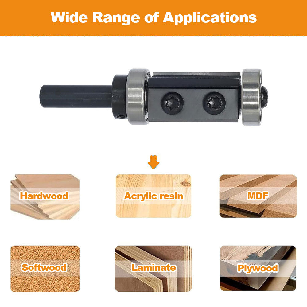 8mm Wood Flush Trim Router Bit Straight Double Flute Bearing Replaceable Carbide Inserts
