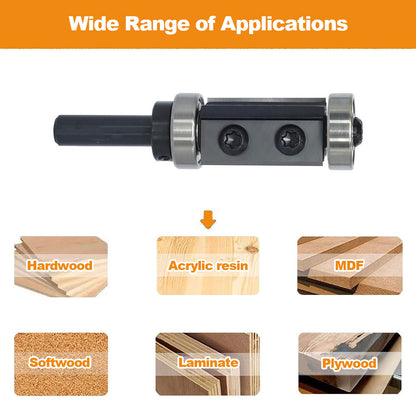 8mm Wood Flush Trim Router Bit Straight Double Flute Bearing Replaceable Carbide Inserts