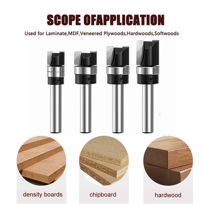 4 Piece Flush Trim Router Bit Set, 1/4" Shank, Carbide Tipped Top Bearing Pattern & Straight Trim Bits