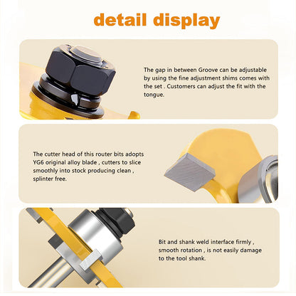 5 Pcs 1/4" Shank Cabinet Door Router Bit Set Panel Cutter Rail and Stile Rounded Edge Woodworking