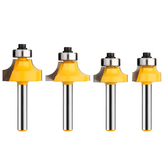 4 Pcs Roundover Router Bit Set with Bearing Guide, 1/4 Inch Shank, Radius 1/8", 3/16", 1/4", 5/16" for Edge Rounding