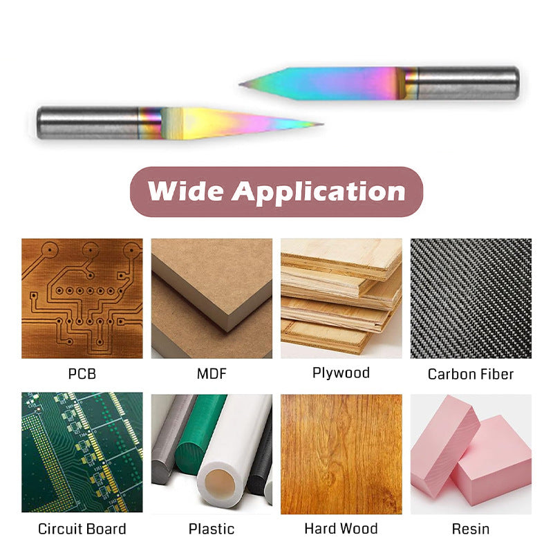 3PCS V-Shape Tapered Ball Nose End Mills for CNC Engraving, 1/8" Shank, Chromatic Coating for Aluminum,Copper & Brass