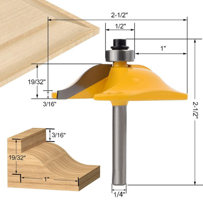 3PCS 1/4" Shank Router Bit Set, Raised Panel Cabinet Door Making, Cemented Carbide, Tenon Joint Cutter 1-5/8", Woodworking Door & Window Bits