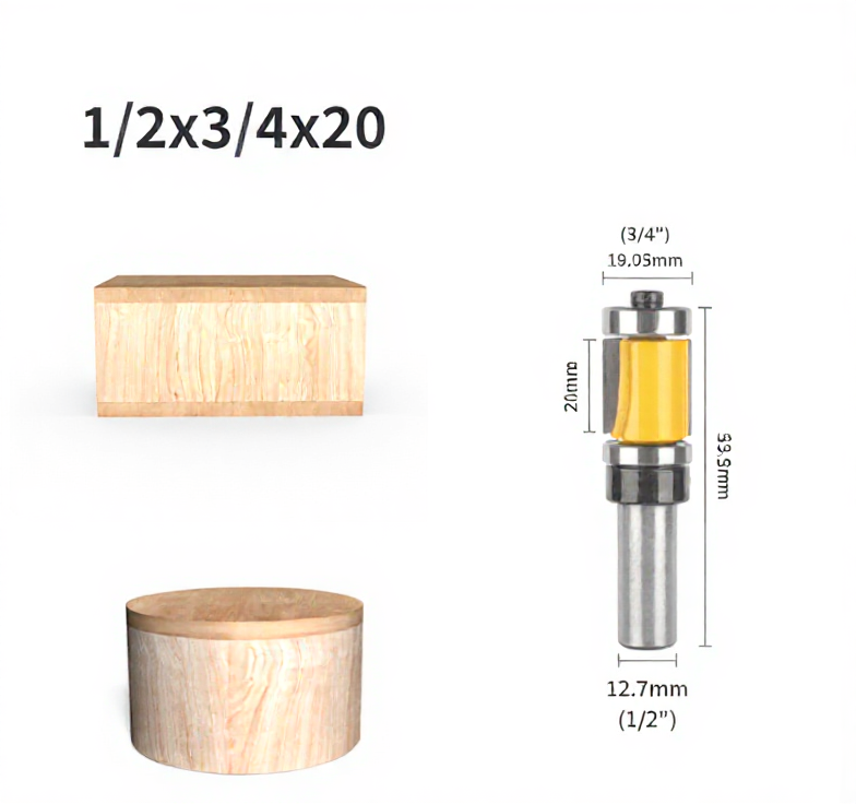 Flush Trim Router Bit with Top & Bottom Bearing, 3/4 Inch Cutting Diameter, 1/2 Inch Shank
