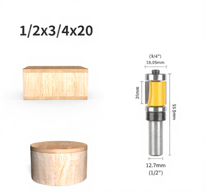 Flush Trim Router Bit with Top & Bottom Bearing, 3/4 Inch Cutting Diameter, 1/2 Inch Shank