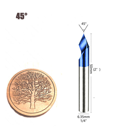 4PCS V Groove Router Bit Set 30°/45°/60°/90°, 1/4" Shank O Flute Engraving Bit for Wood Carving & Chamfering