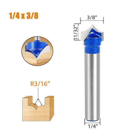 4Pcs 1/4" Shank Carbide Roundover Router Bit for Wood Engraving and Groove Cutting