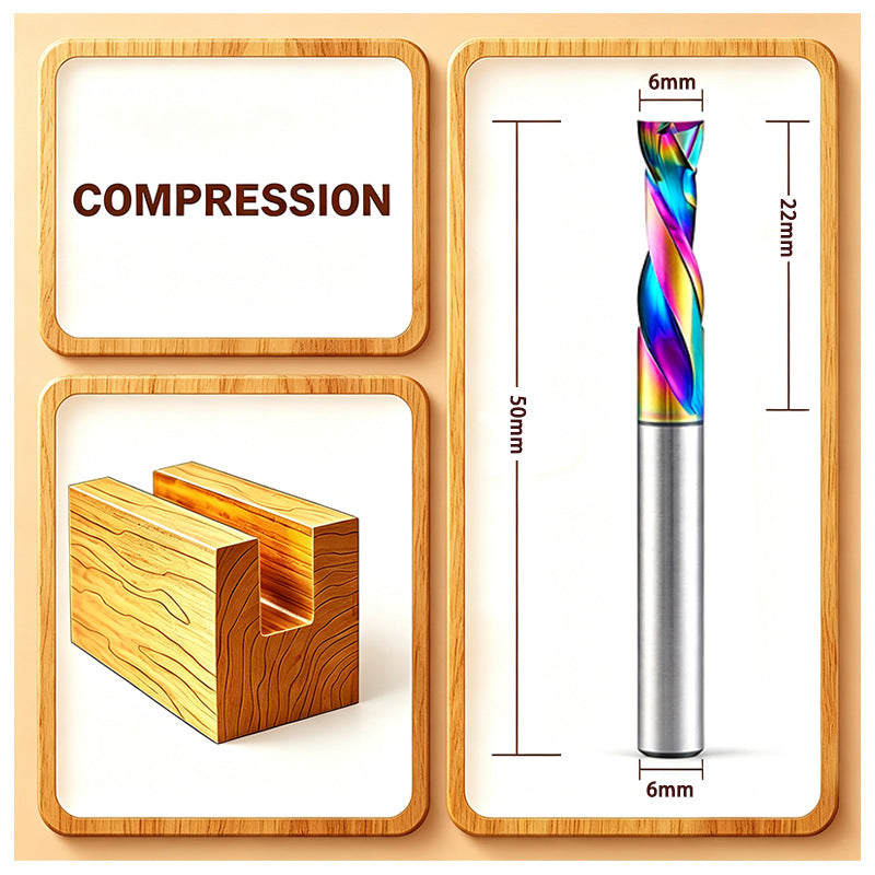 6mm Compression Spiral CNC Router Bit 2 Flute DLC Coated Woodworking End Mill
