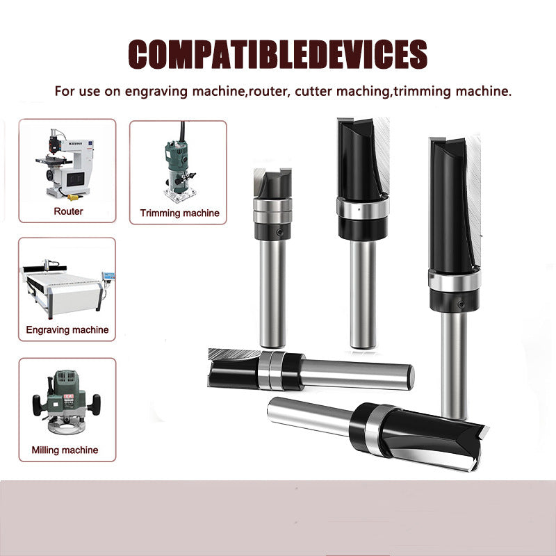 4 Piece Flush Trim Router Bit Set, 1/4" Shank, Carbide Tipped Top Bearing Pattern & Straight Trim Bits